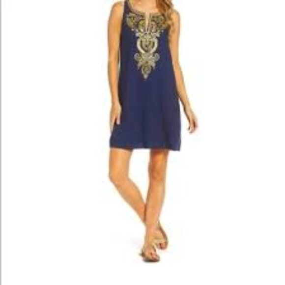 Lilly Pulitzer Aubra Embroidered Dress In Navy /Gold size XS - Picture 12 of 12